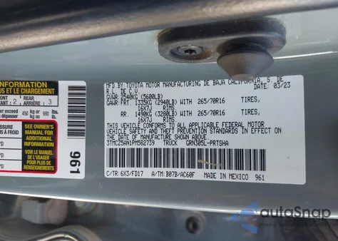 2023 Toyota Tacoma Trd Off Road z USA, uszkodzony, nr VIN 3TMCZ5AN1PM582739